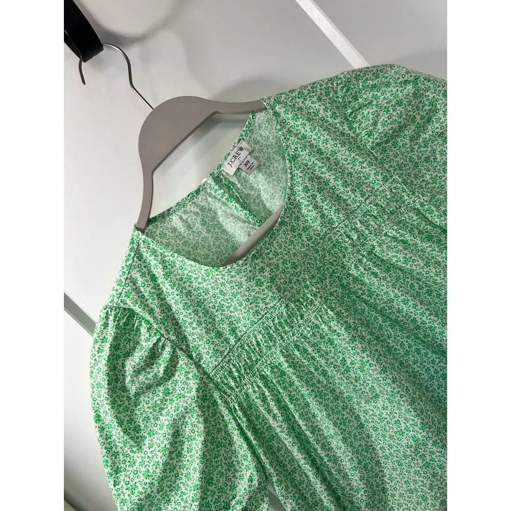 J.‎ Crew Women's Floral 100% Cotton Puff Sleeve Blouse Top Green White Size XS